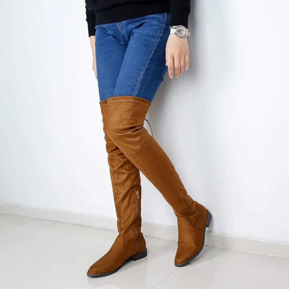 Women's Camel-0.98 Inchs Polyurethane (PU) Over Knee High Warm Winter Long Boot
